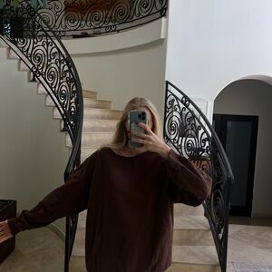 Oversized Chocolate Brown Sweatshirt Slouchy Crewneck Pullover